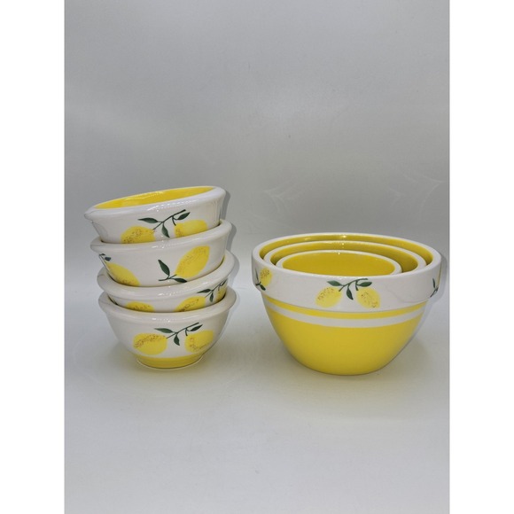 Terramoto Ceramic Lemon Nesting Bowls Set Yellow Kitchen Decor Prep Bowls‎